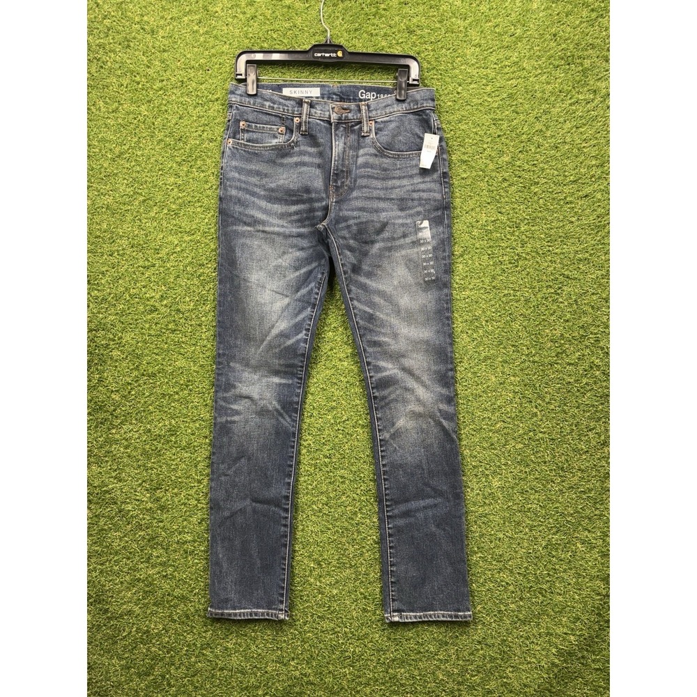 Gap Jeans Mens 30x30 Skinny Fit Stretch Casual Dark Wash Denim Whiskered NWT